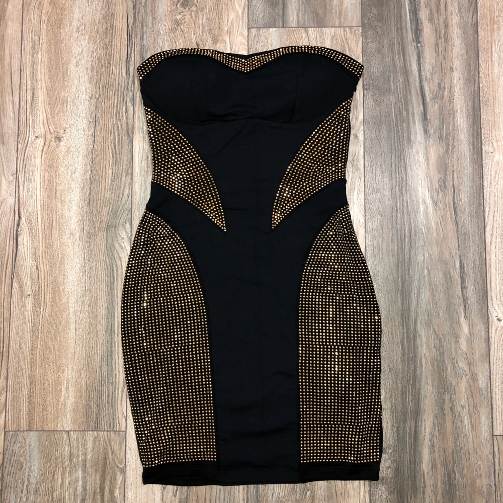 Black & Gold Strapless Mini Dress